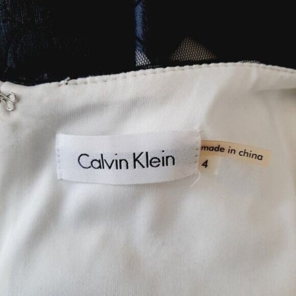 CALVIN KLEIN Floral Faux Leather Lace Sheath Dress SZ 4 - Picture 10 of 12